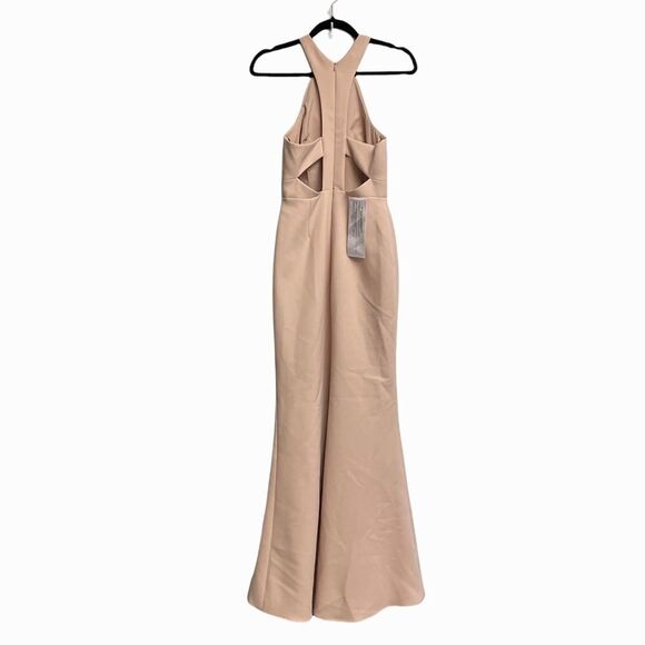 BCBGMAXAZRIA Sleeveless Keyhole Halter Gown  Maxi Dress Pink 0 - Picture 3 of 9